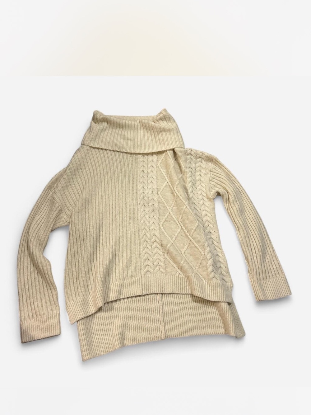 Splendid Cream Cable & Ribbed Turtleneck Sweater